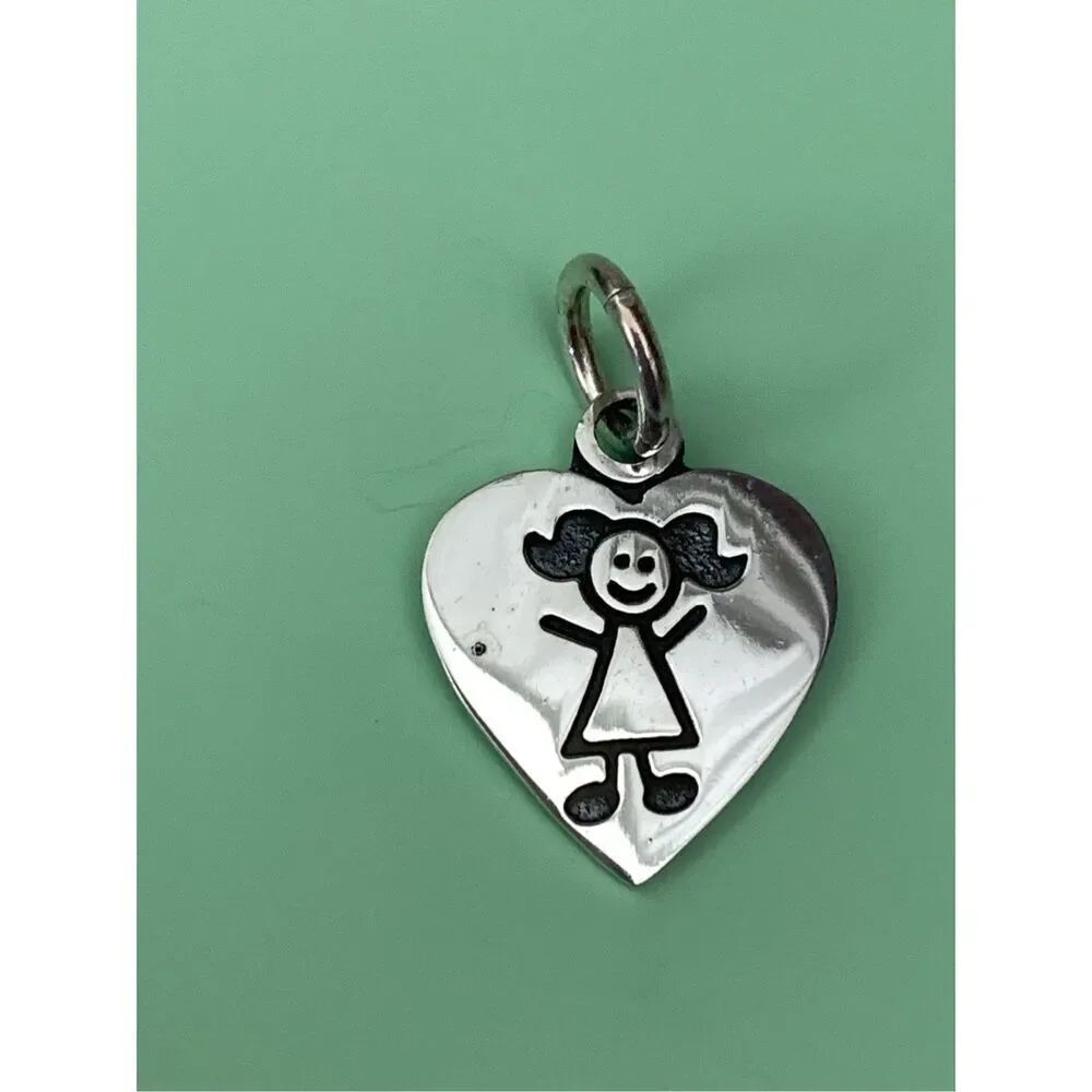 Heart with Stick Girl Sterling Silver Jewelry Charm #family